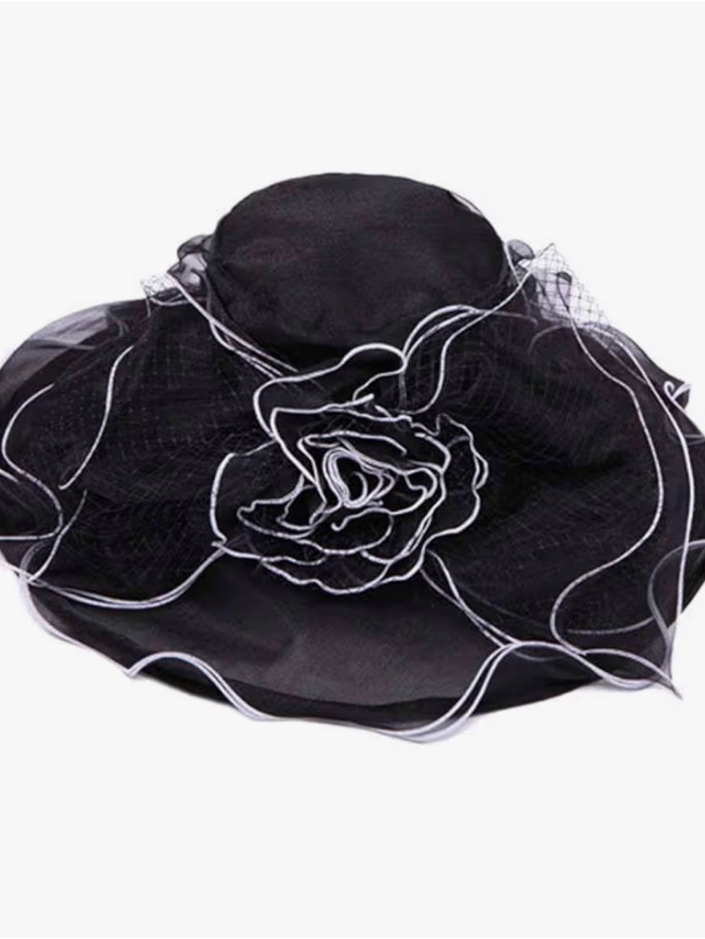 Black Wide-Brim Ladies Floral Accent Hat